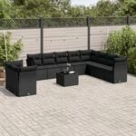 11-tlg. Garten-sofagarnitur Mit Kissen Schwarz Poly Rattan - Vidaxl