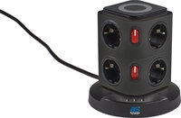 8-fach Steckdosentower 2m 230v Induktionsladefl&auml;che Usb Ip20