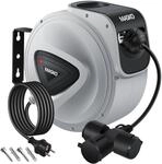 Masko&reg; Automatik-kabeltrommel, 10-20 M, 3-fach Anschluss - 10 M, Grau / Schwarz