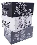 3er Set Aufbewahrungsbox Mit Deckel Je 51 X 37 Cm - Blumenmuster - Stapelbox Aus