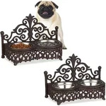 2 X Futterbar Hunde, Antik-stil, Doppelnapf, Gusseisen, Futternapf-set, Entnehmbare