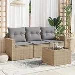4-tlg. Garten-sofagarnitur Mit Kissen Beige Poly Rattan - Vidaxl