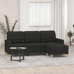 3-sitzer-sofa Mit Hocker Schwarz 180 Cm Stoff - Vidaxl