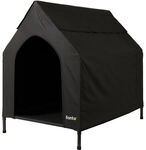Lionto - Berdachte Hundeliege Erh&ouml;hte Hundeh&uuml;tte Hundebett Mit Dach Schwarz (m)