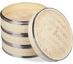 Relaxdays Bambus Dampfgarer, 3 Etagen, Mit Metallringen, Asiatischer Dampfkorb...