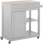 Servierwagen Grau Gummibaumholz Mdf 4 F&auml;cher 1 Schublade Landhausstil Modern...