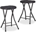 Relaxdays Klapphocker Bastian Rund, 2 Stk. Faltbar, Kunststoff, Rattanoptik,
