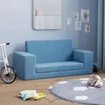 Kinder-schlafsofa 2-sitzer Blau Weicher Pl&uuml;sch Vidaxl