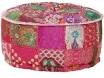 Patchwork Sitzpouf Rund Baumwolle Handgefertigt 40x20 Cm Rosa Vidaxl