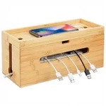 Relaxdays Kabelbox Bambus, Hbt: 16x34x13,5 Cm, F&uuml;r 6er Steckdosenleiste,