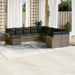 11-tlg. Garten-sofagarnitur Mit Kissen Grau Poly Rattan - Vidaxl