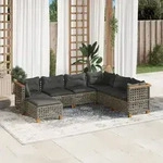 7-tlg. Garten-sofagarnitur Mit Kissen Grau Poly Rattan - Vidaxl