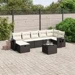 8-tlg. Garten-sofagarnitur Mit Kissen Schwarz Poly Rattan - Vidaxl