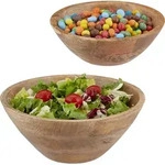 Relaxdays Salatsch&uuml;ssel, 2er Set, Mangoholz, &Oslash; 23 Und 29 Cm, Runde