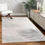 Teppich Wohnzimmer Kurzflor Bl&auml;tter Floral Regenbogen Geometrisch 120x160 Cm, Grau 2