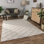 Paco Home - Teppich Wohnzimmer Schlafzimmer Kurzflor Boho Skandi Raute 3d Grau