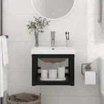 Vidaxl Badezimmer-waschtischgestell Mit Waschbecken Schwarz Eisen