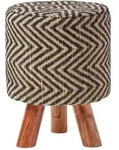 Homescapes Jute-hocker Rund Mit Holzbeinen &ndash; Ethno-muster Schwarz-natur, 32 X 32 X