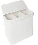 Relaxdays W&auml;schekorb Mit Deckel, Bambus, 150 L, 3 F&auml;cher, Hxbxt: 61,5 X 61 X...