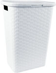 Kunststoff W&auml;schebox In Flechtoptik 65 Liter - Wei&szlig; - Stand W&auml;schekorb Mit...