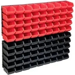 96-tlg. Beh&auml;lter-set F&uuml;r Kleinteile Mit Wandplatten Rot Schwarz Vidaxl