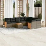 10-tlg. Garten-sofagarnitur Mit Kissen Grau Poly Rattan - Vidaxl