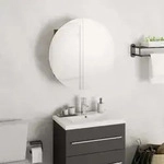 Vidaxl Badezimmerschrank Mit Rundem Spiegel & Led Eichen-optik