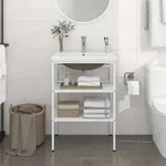 Vidaxl Badezimmer-waschtischgestell Mit Waschbecken Wei&szlig; Eisen
