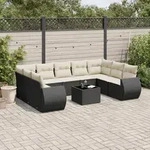 Vidaxl - 10-tlg. Garten-sofagarnitur Mit Kissen Schwarz Poly Rattan