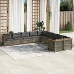 Gartenm&ouml;belset Mit Kissen 10 Teile Grau Rattan