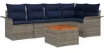 Gartensofa-set 6 Pcs Grau Und Marineblau Poly-rattan Vidaxl