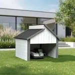 Holzgarage M&auml;hroboter Grau / Wei&szlig; Garagen Dach Rasenroboter Carport...