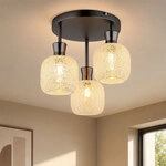 Deckenleuchte Deckenlampe Wohnzimmerlampe Metall Schwarz-chrom Matt Glas D 33 Cm