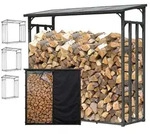 Metall Kaminholzregal Au&szlig;en 185 X 70 X 185 Cm Mit Wetterschutz Schwarz, Basic - 30