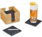Relaxdays - Schiefer Untersetzer 8er Set, Mit Bambus Box, Getr&auml;nkeuntersetzer, 10x10