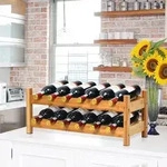 Costway - 12 Flaschen Weinregal 2- Stoeckiges Aus Bambus, Flaschenstaender