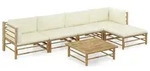 6-tlg. Garten-lounge-set Mit Cremewei&szlig;en Kissen Bambus - Vidaxl