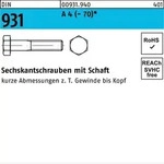 Din 931 Sechskant-schaftschraube M10x45 Edelstahl A4 Blank 100 Stk