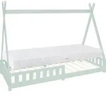 Kinderbett Tipi 90x200 Cm Mint Mit Matratze H:16cm, Rausfallschutz & Lattenrost,