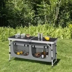 Woltu Campingtisch Campingschrank H&ouml;henverstellbar Mit Stauraum Schwarz+grau