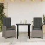 3-tlg. Garten-essgruppe Mit Kissen Grau Poly Rattan - Vidaxl