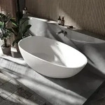 Freistehende Badewanne Bernstein Vela Mineralguss Solid Stone Wei&szlig; Matt...
