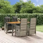 5-tlg. Garten-essgruppe Mit Kissen Grau Poly Rattan - Vidaxl