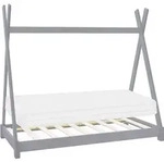 Kinderbett Tipi 80x160 Cm Hellgrau Mit Matratze & Lattenrost, Indianer Bett Aus