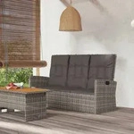 Vidaxl Gartenbank Neigbar Mit Grauen Kissen 173 Cm Aus Geflochtenem Kunststoff