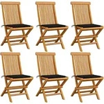 Vidaxl - Gartenst&uuml;hle Mit Schwarzen Kissen 6 Stk. Massivholz Teak