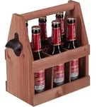 Relaxdays Biertr&auml;ger Aus Holz, Mit Flaschen&ouml;ffner, Flaschentr&auml;ger 6 Flaschen,