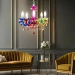 Kronleuchter Modern Pendelleuchte Schlafzimmerleuchte 5 Flammig, Kristalle Bunt,