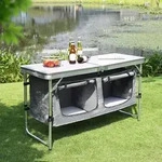 Woltu Campingtisch Campingschrank H&ouml;henverstellbar Mit Stauraum Wei&szlig;+grau