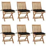 Klappbare Gartenst&uuml;hle Mit Kissen 6 Stk. Massivholz Teak Vidaxl